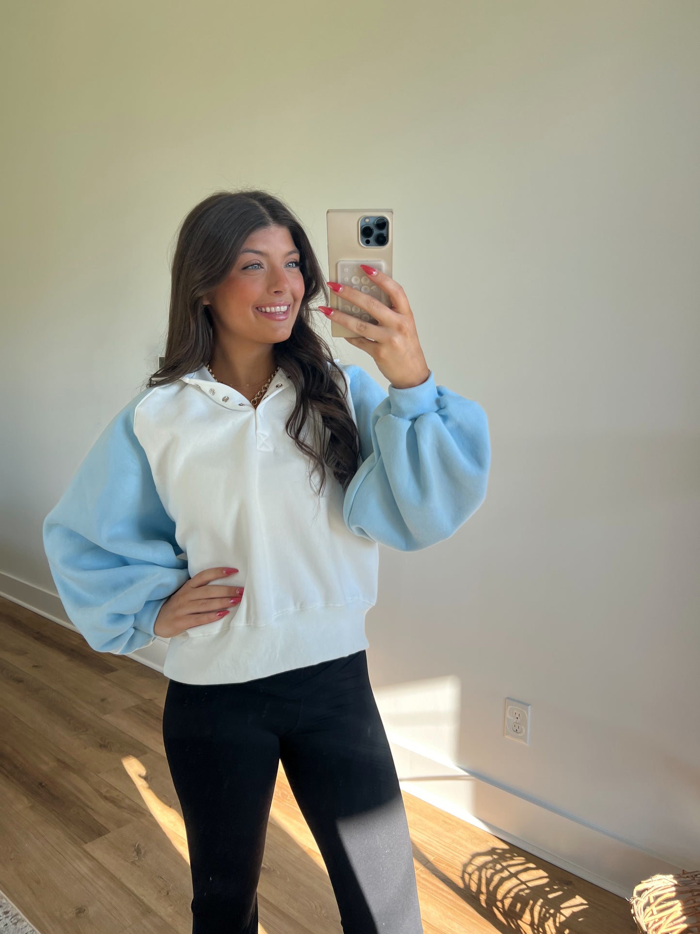 Blue Sleeve Snap Button Pullover