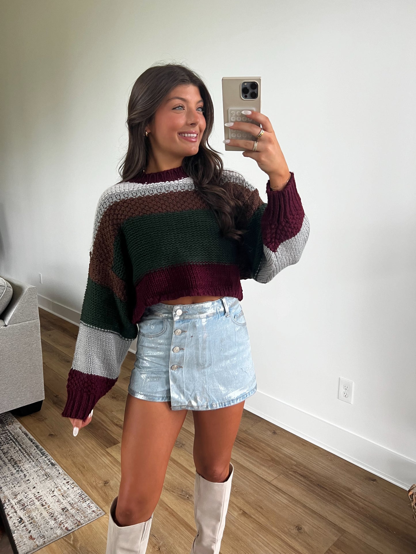 Winery Stripe Round Neck Sweater