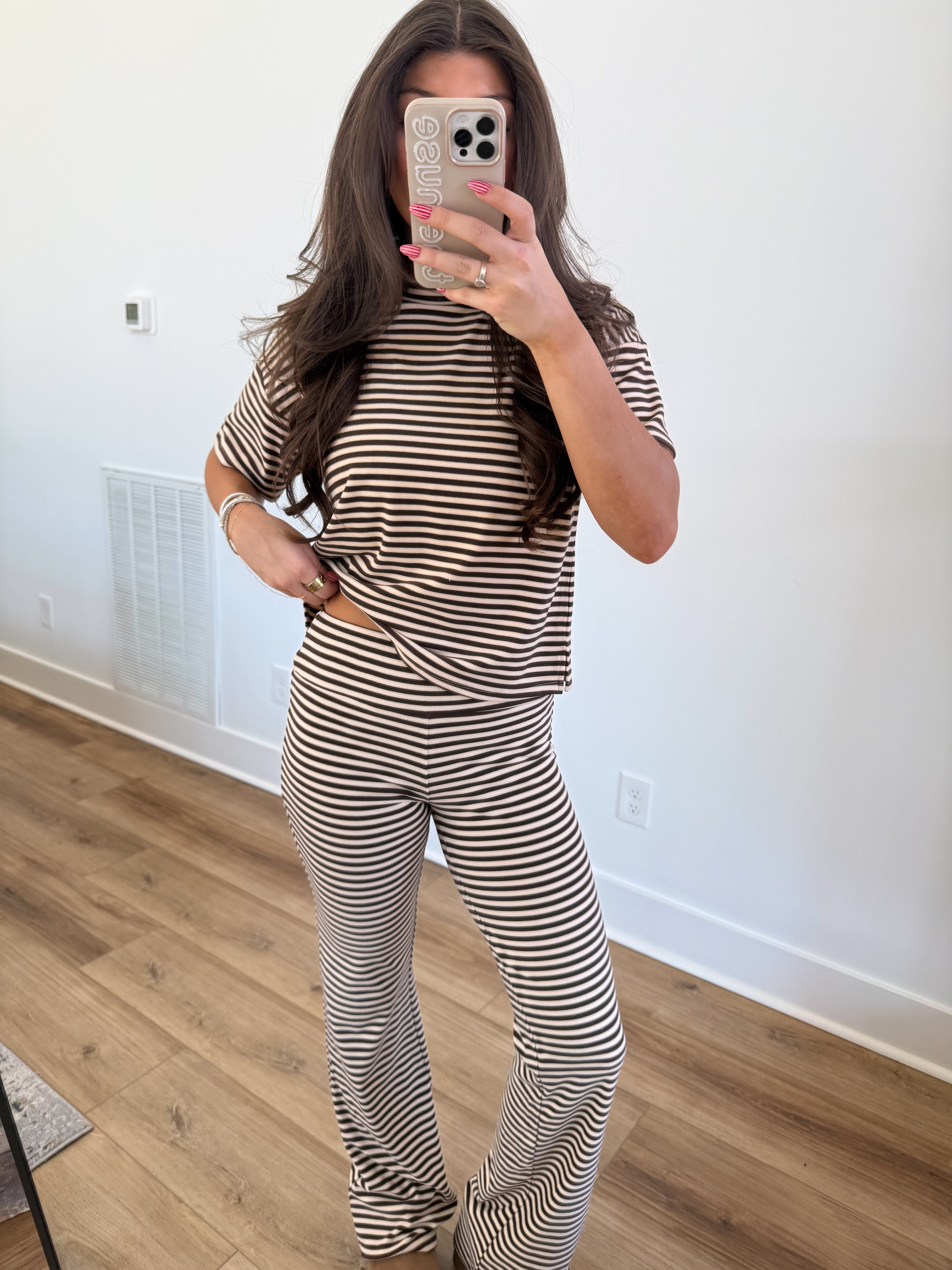 The Margaret Stripe Set (Cream/Brown)