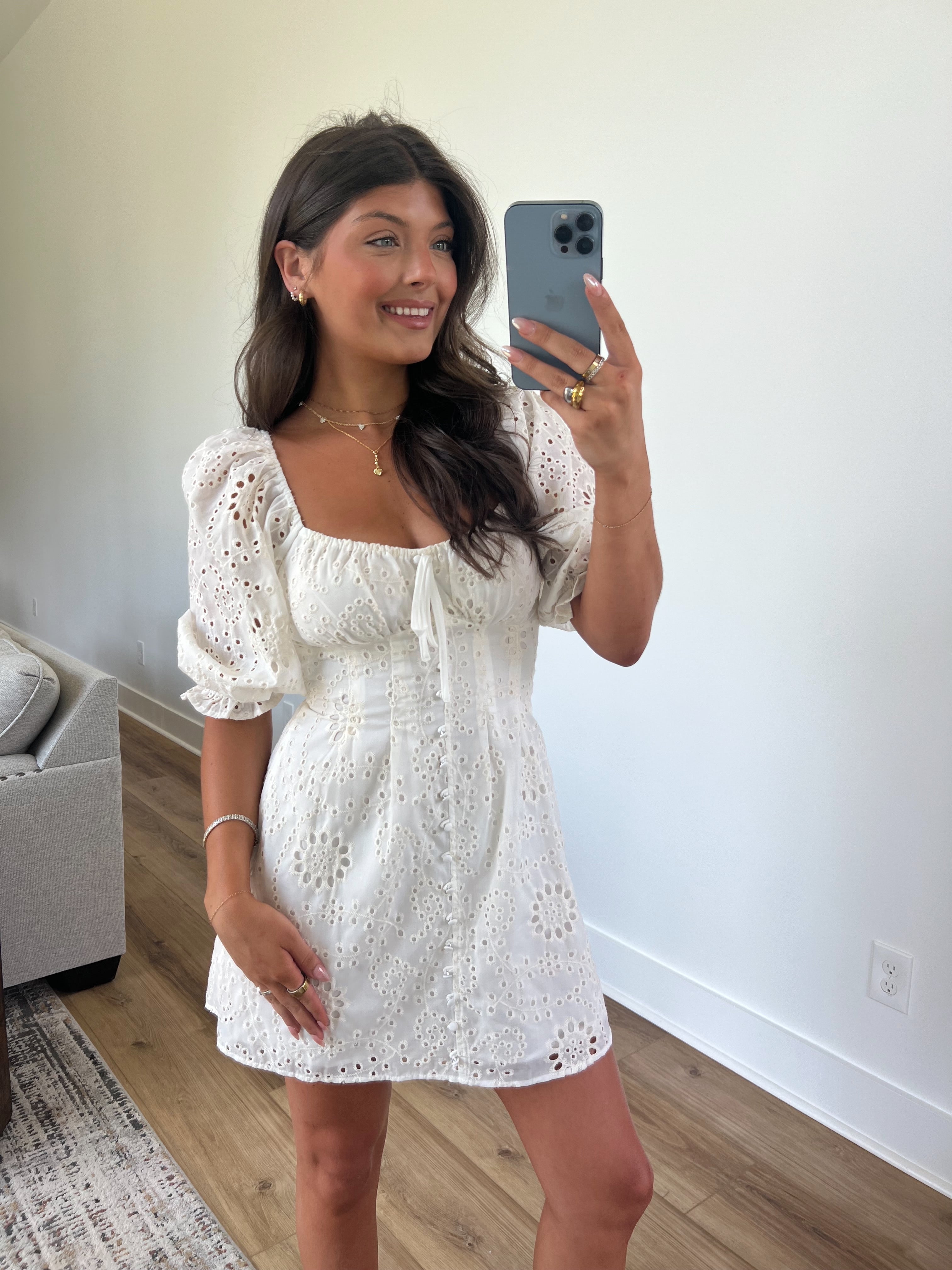 Ivory Eyelet Mini Dress