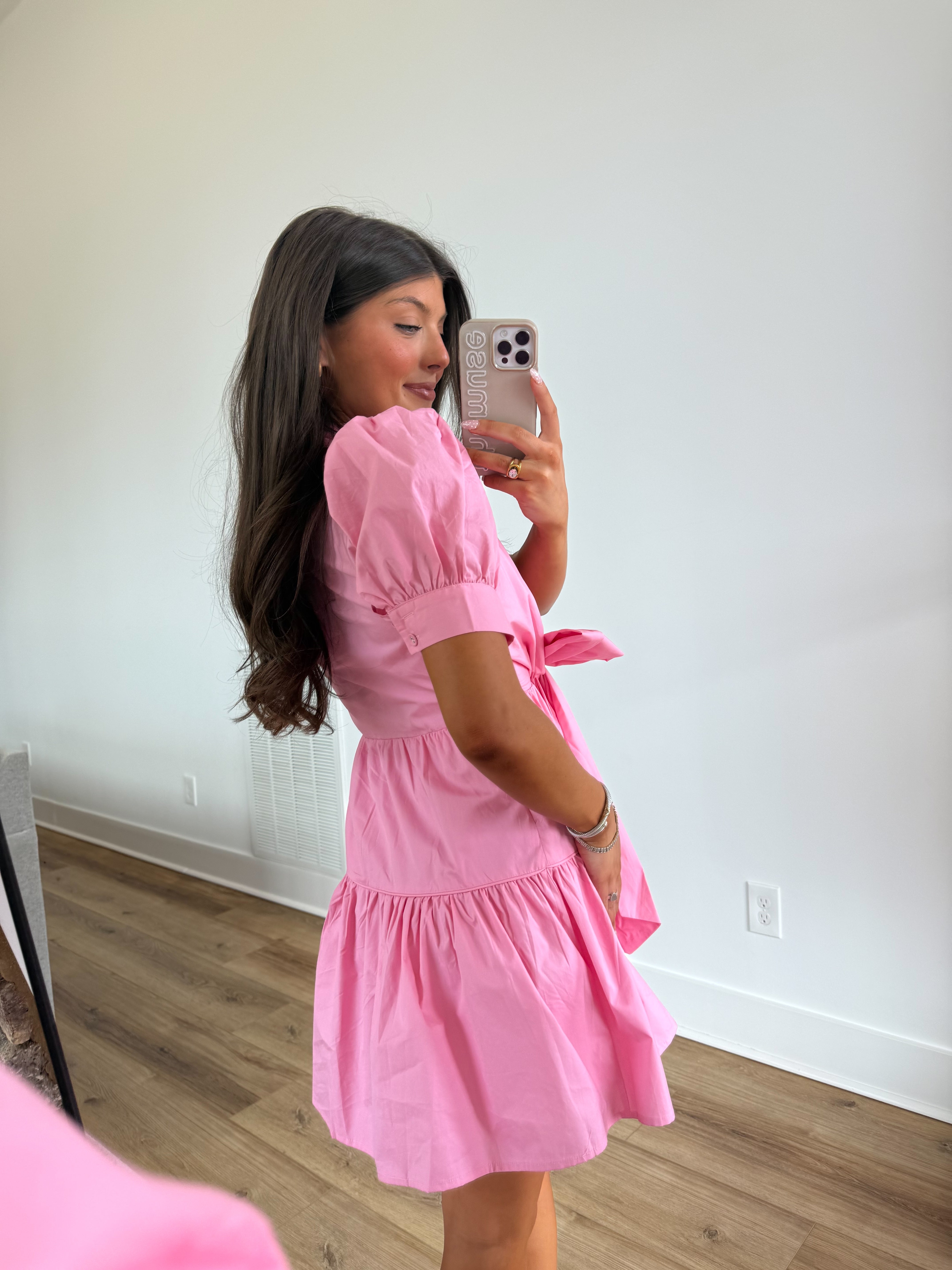 Pink Front Tie Mini Dress