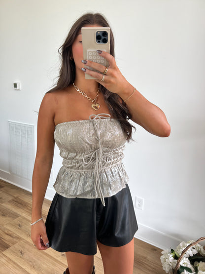 Silver Scrunch Bandeau Top