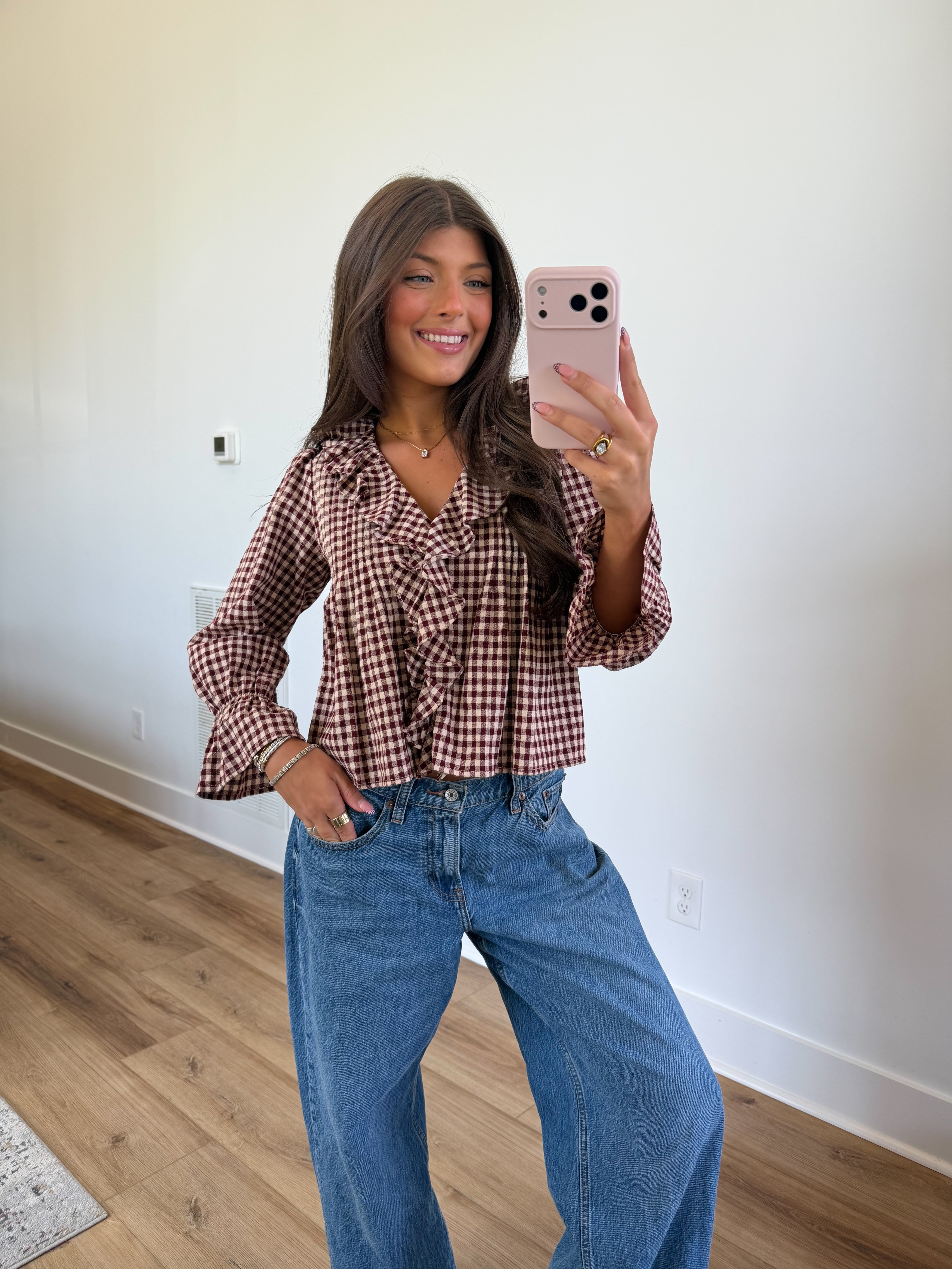 Allison Gingham Ruffle Top
