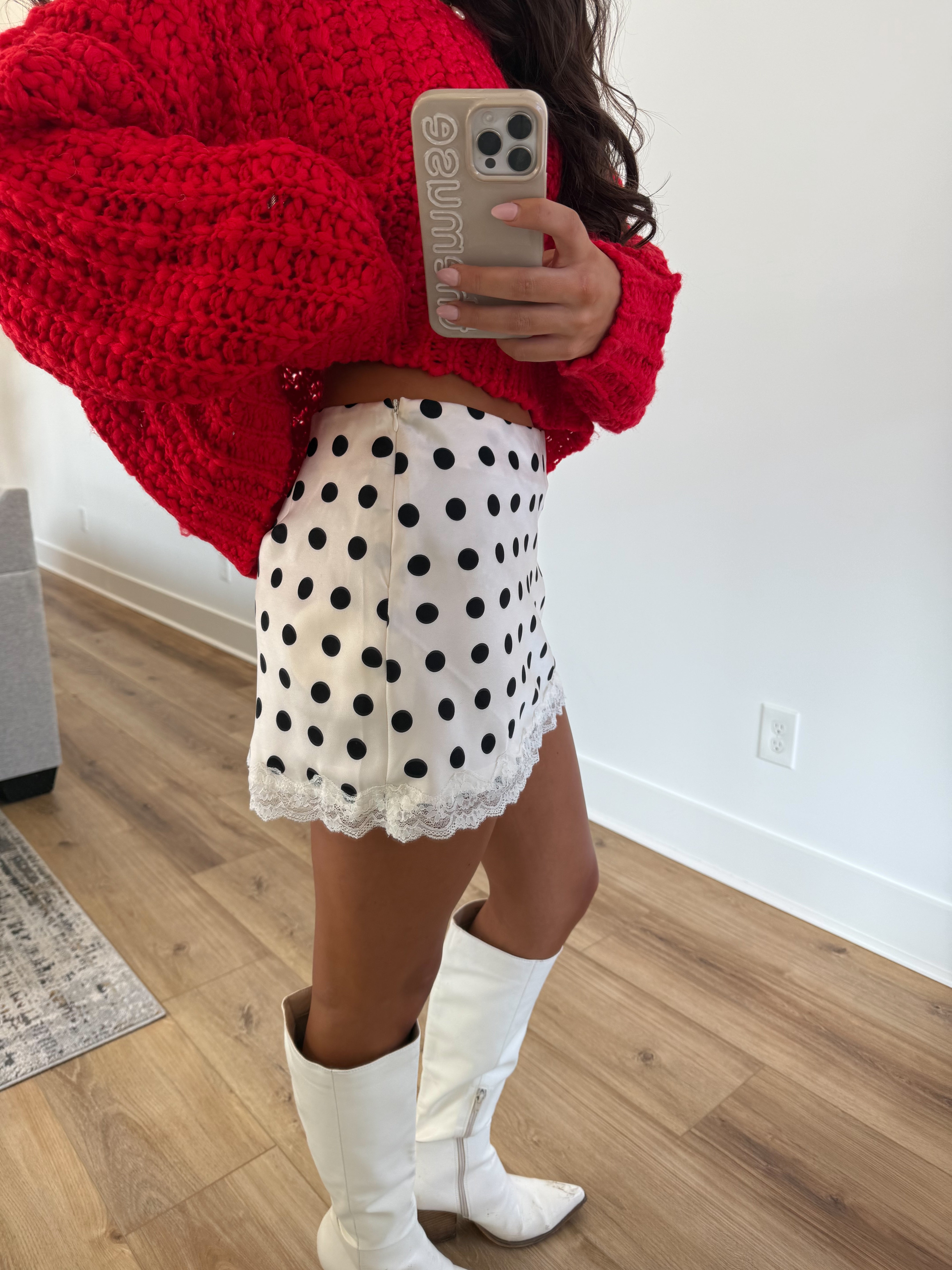 Champagne Lace Dot Mini Skirt
