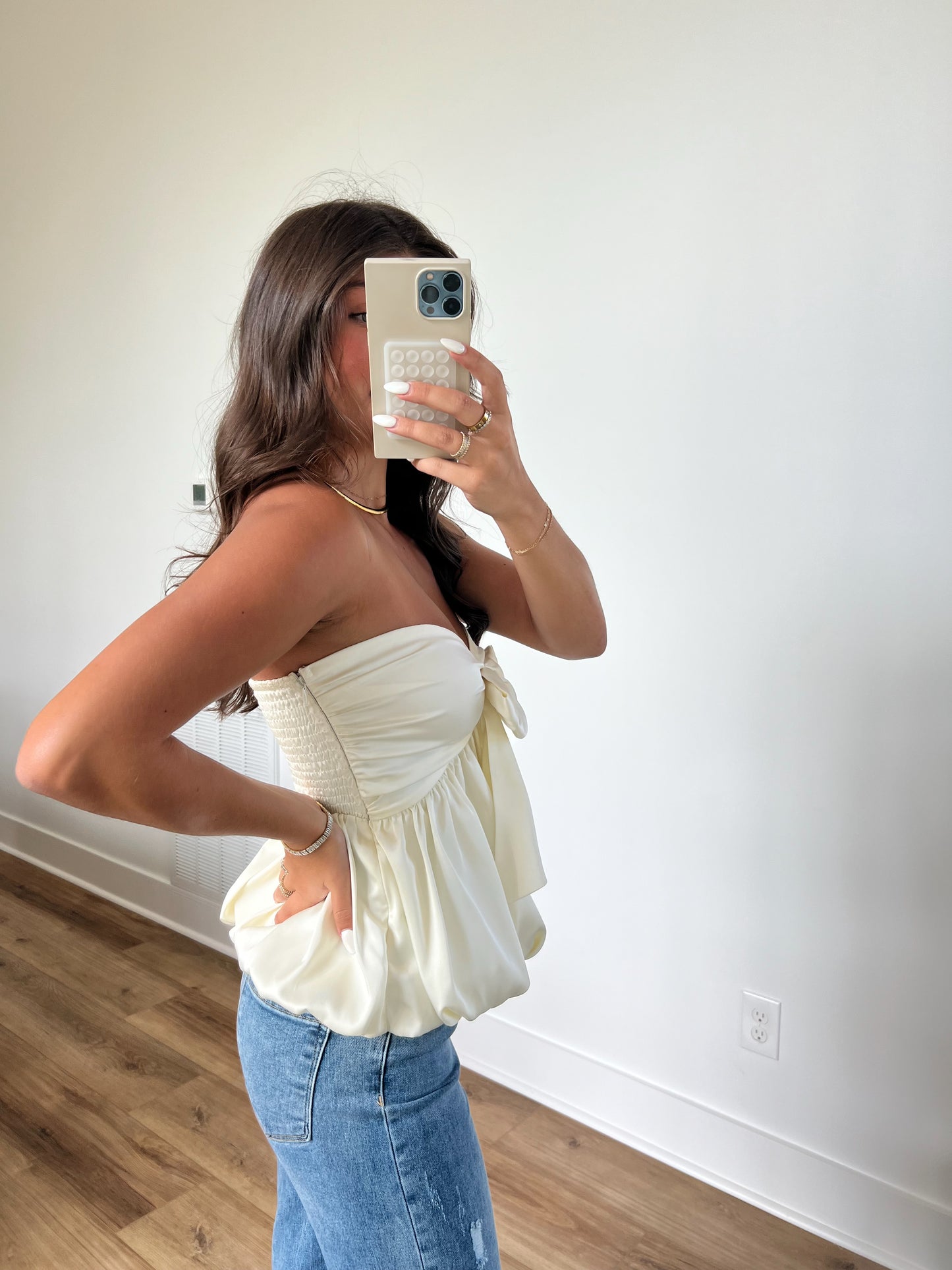 Cream Satin Bow Top (Restock)