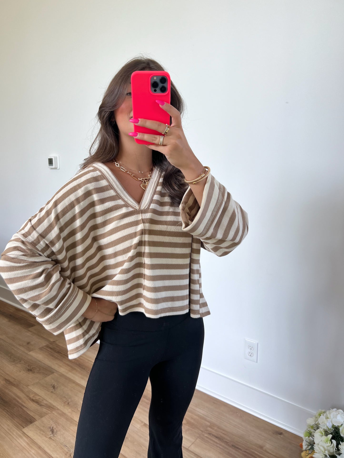 Tan Stripe Back Tie Pullover