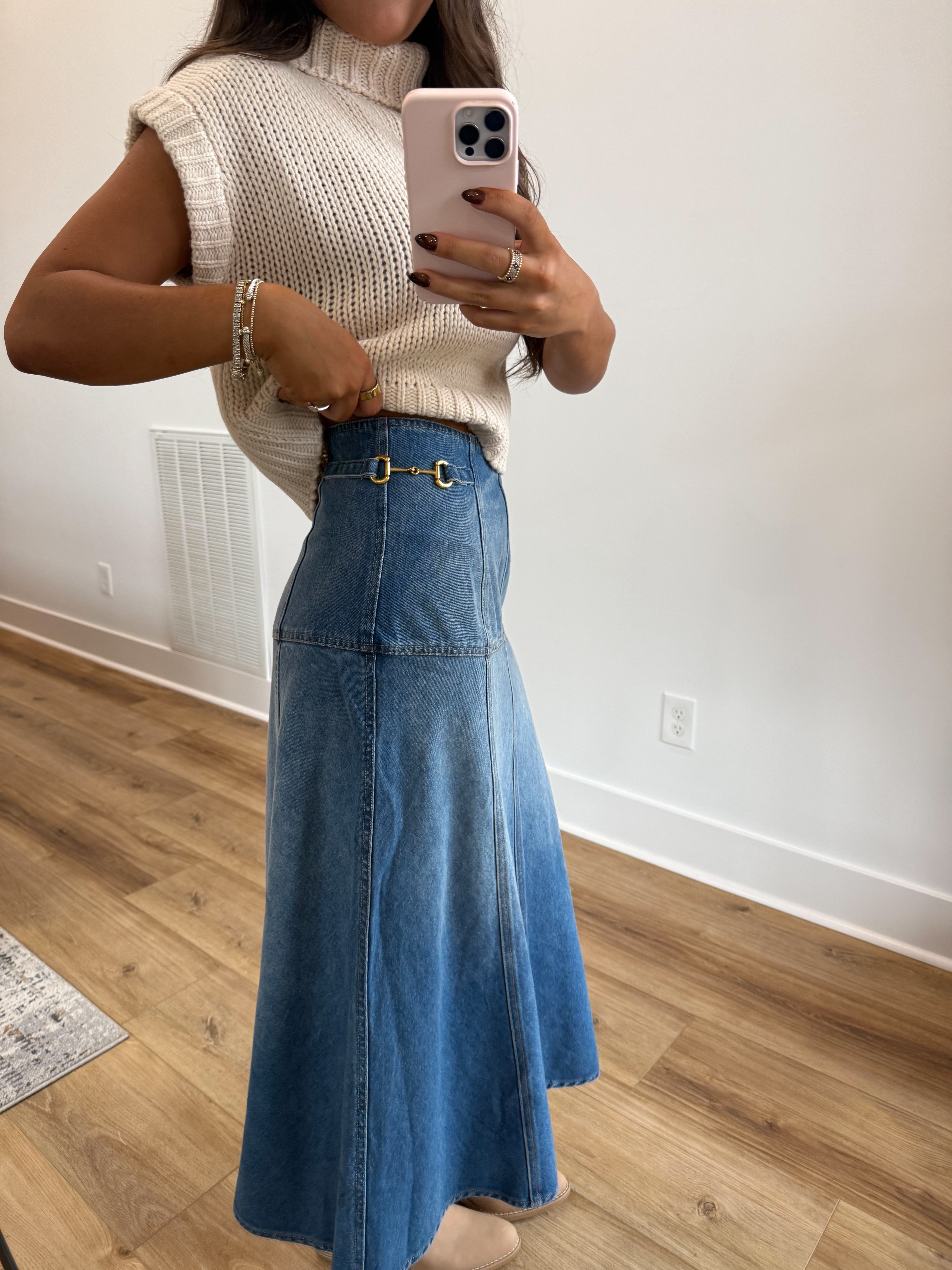 In The Details Denim Midi Skirt