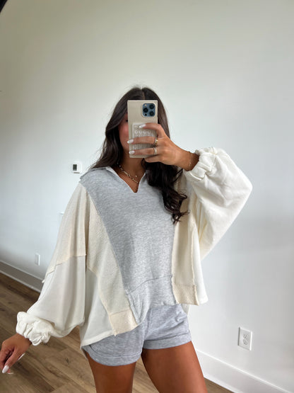 Triple Stripe Sweater Top (White, Cream, and Grey)