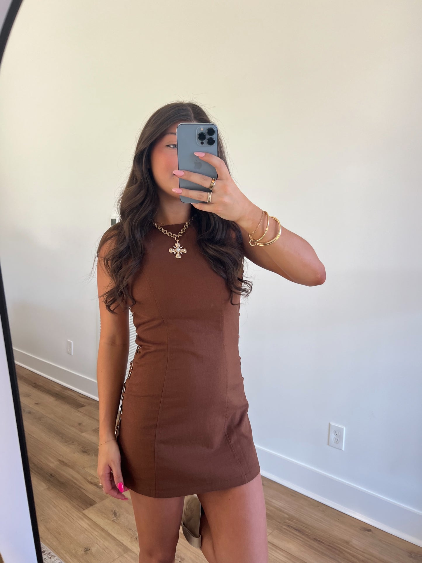 Brown Mini Dress W/ Silver Rings