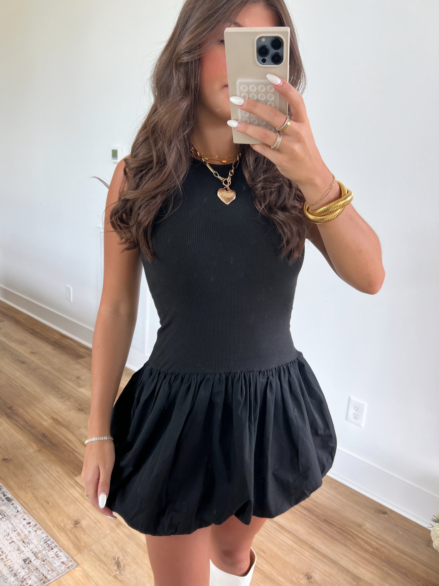 Black Bubble Hem Mini Dress