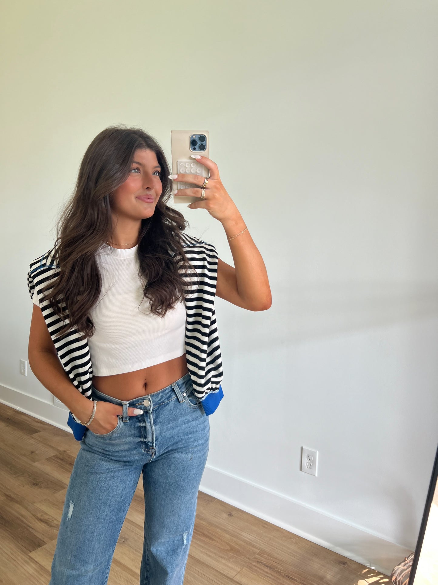 Khloe Black/White/Blue Stripe Top