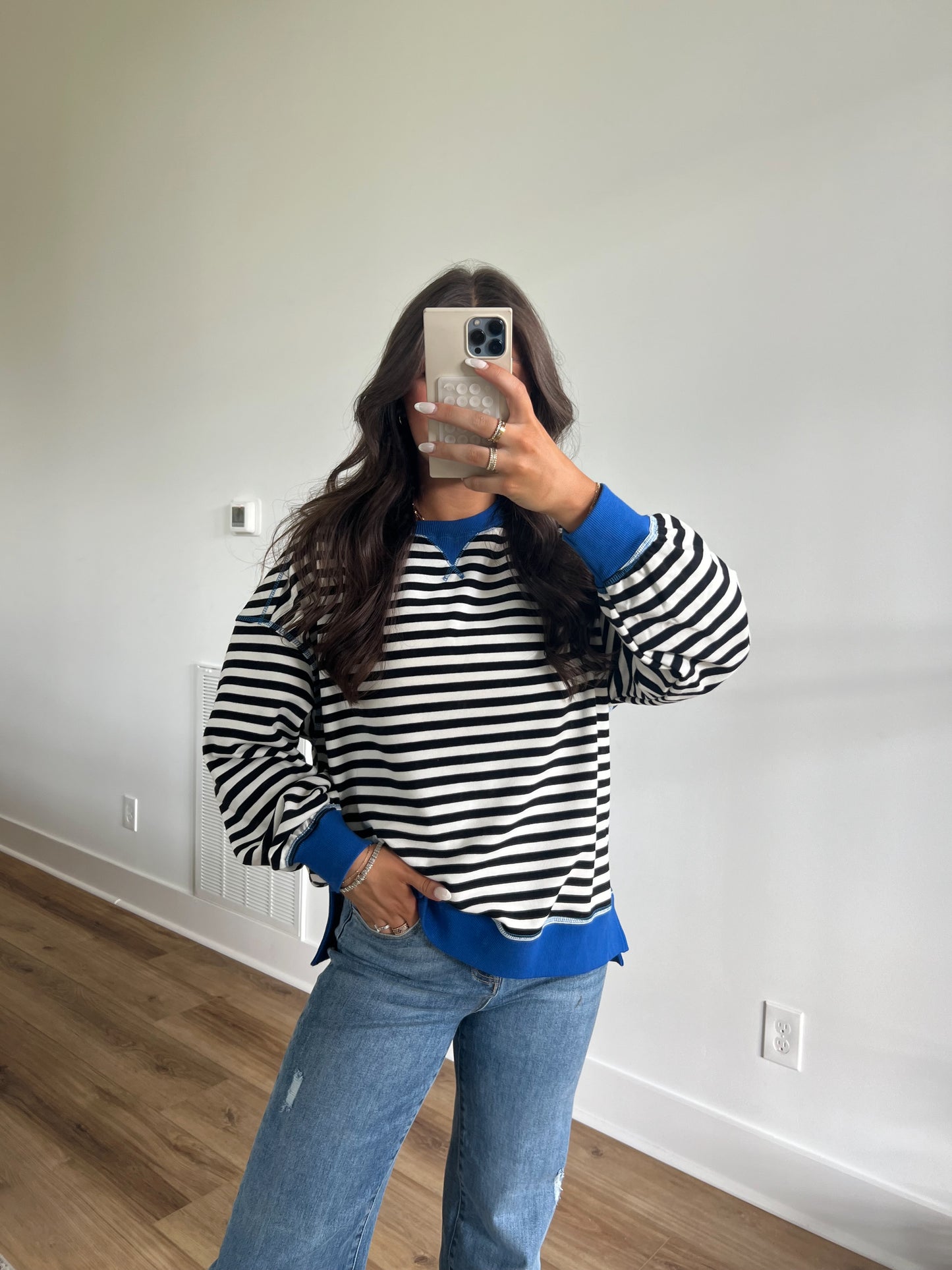 Khloe Black/White/Blue Stripe Top