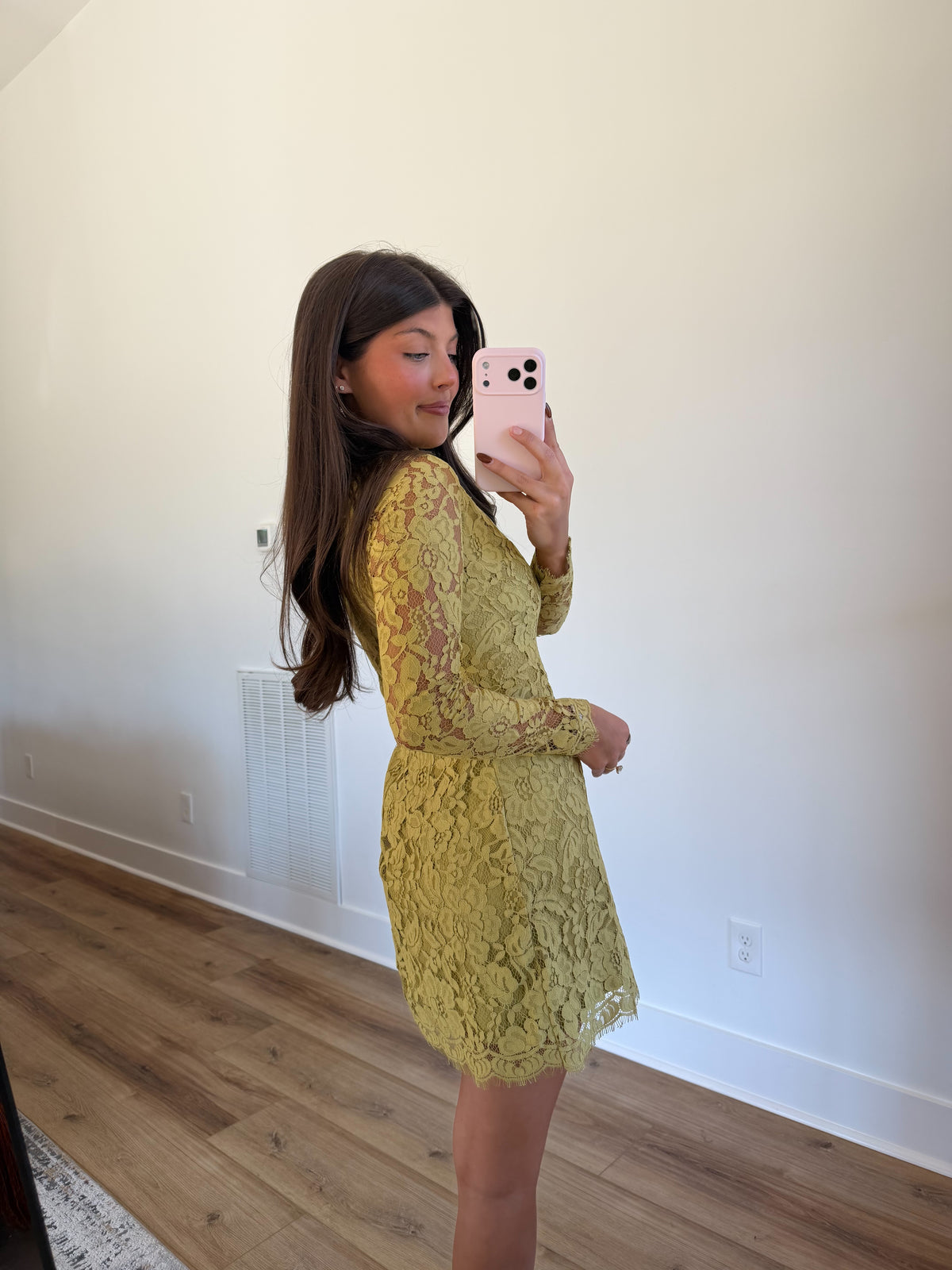 Floral Lace Mock Neck Mini Dress (Green)
