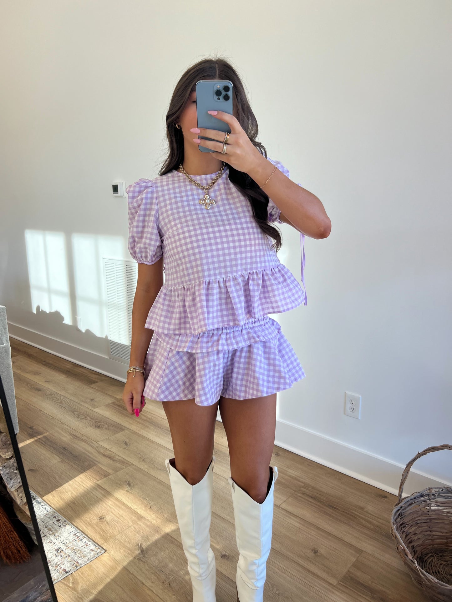 Lavender Plaid Ruffle Skort Set