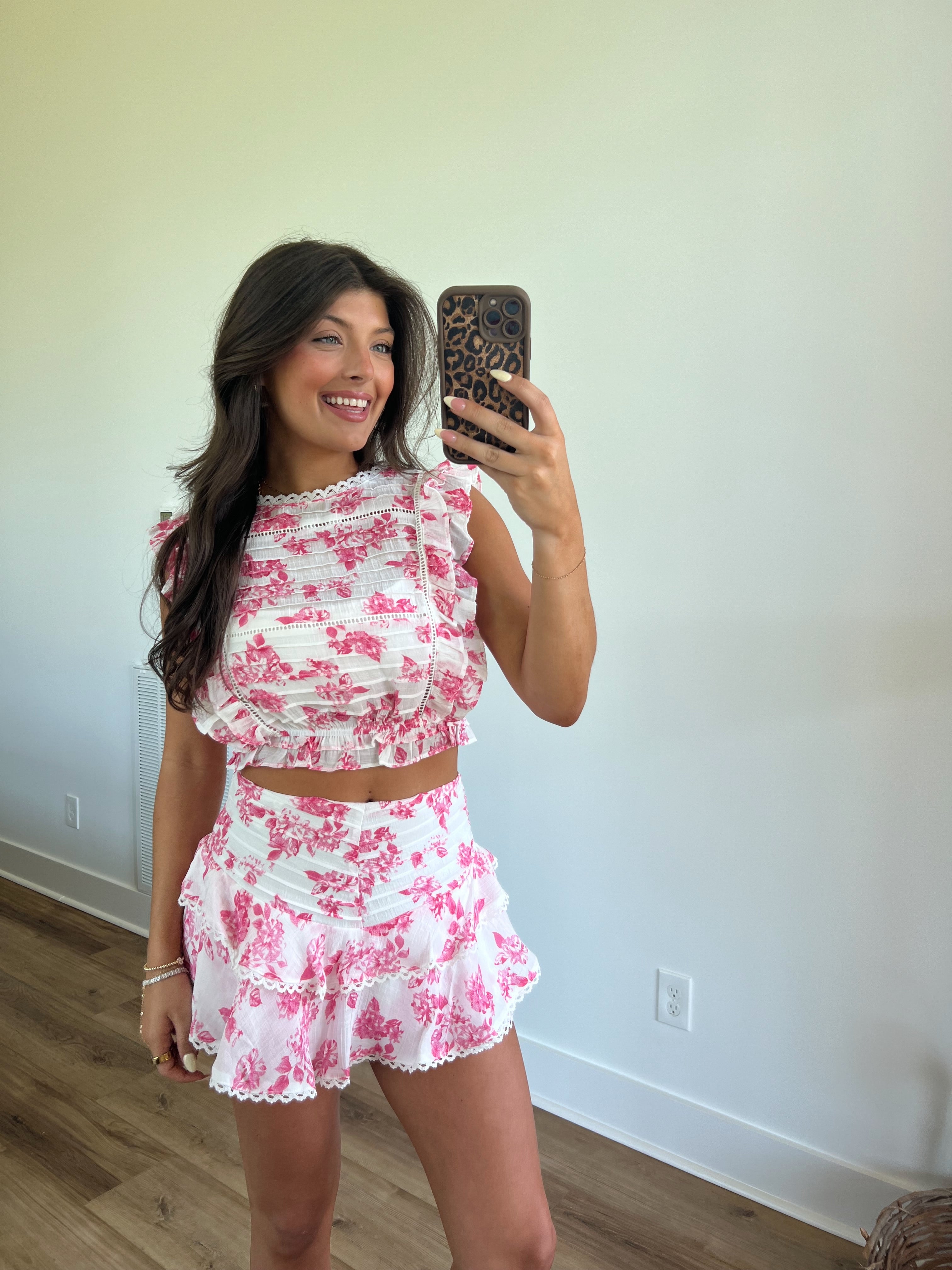 Pink Hawaiian Floral Skirt Set