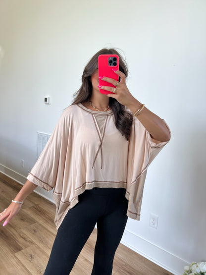 Round Neck Stitch Top (Tan)