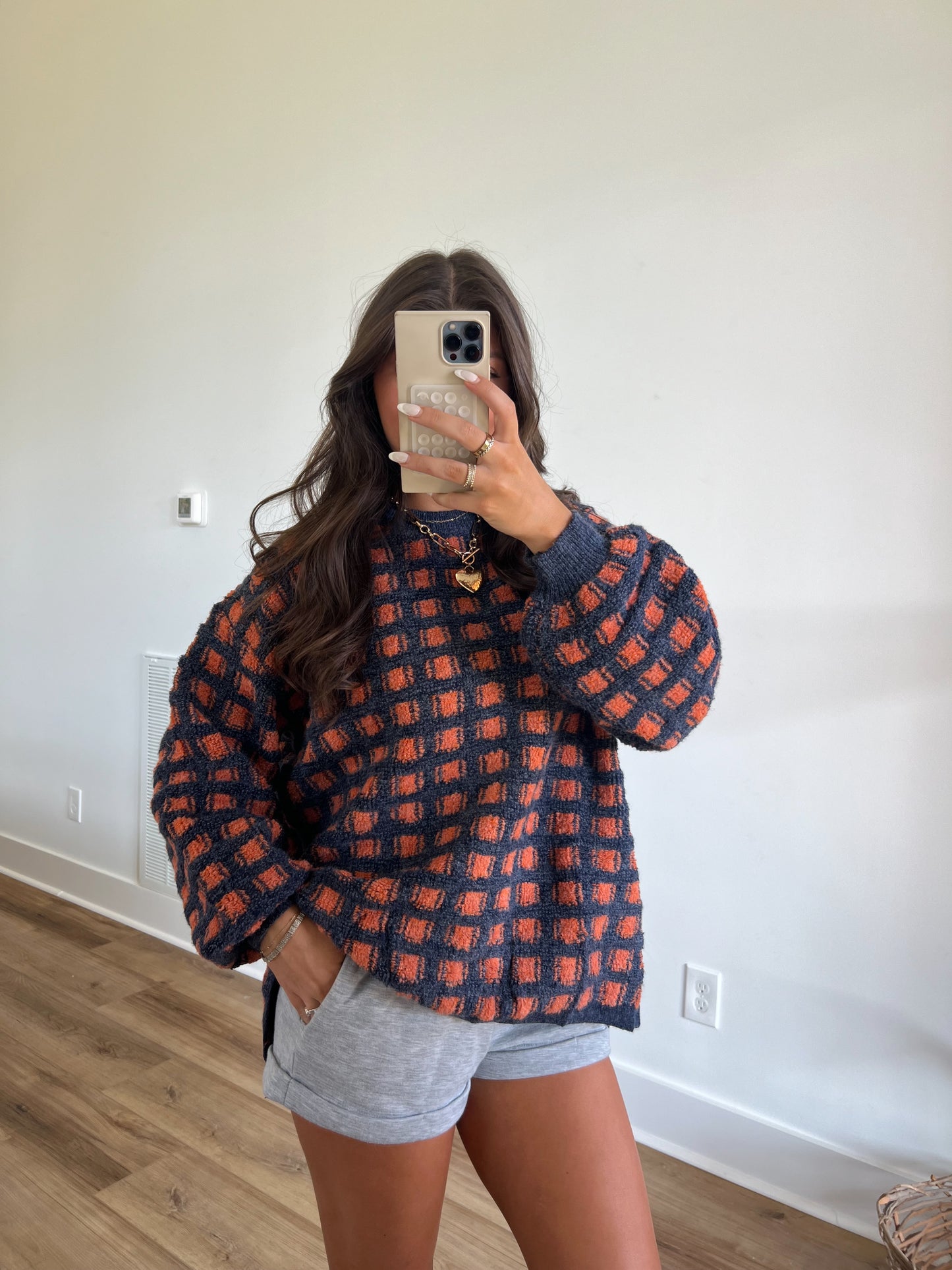 Blue/Orange Haddie Checkered Sweater