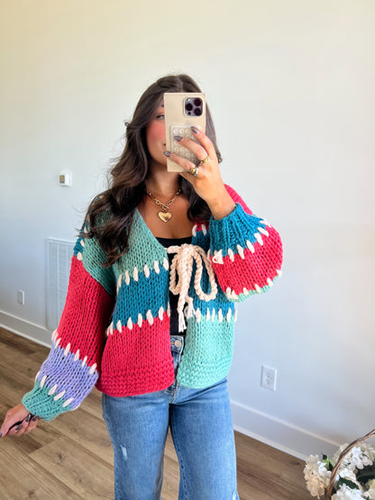 Jade Crochet Color Block Cardigan