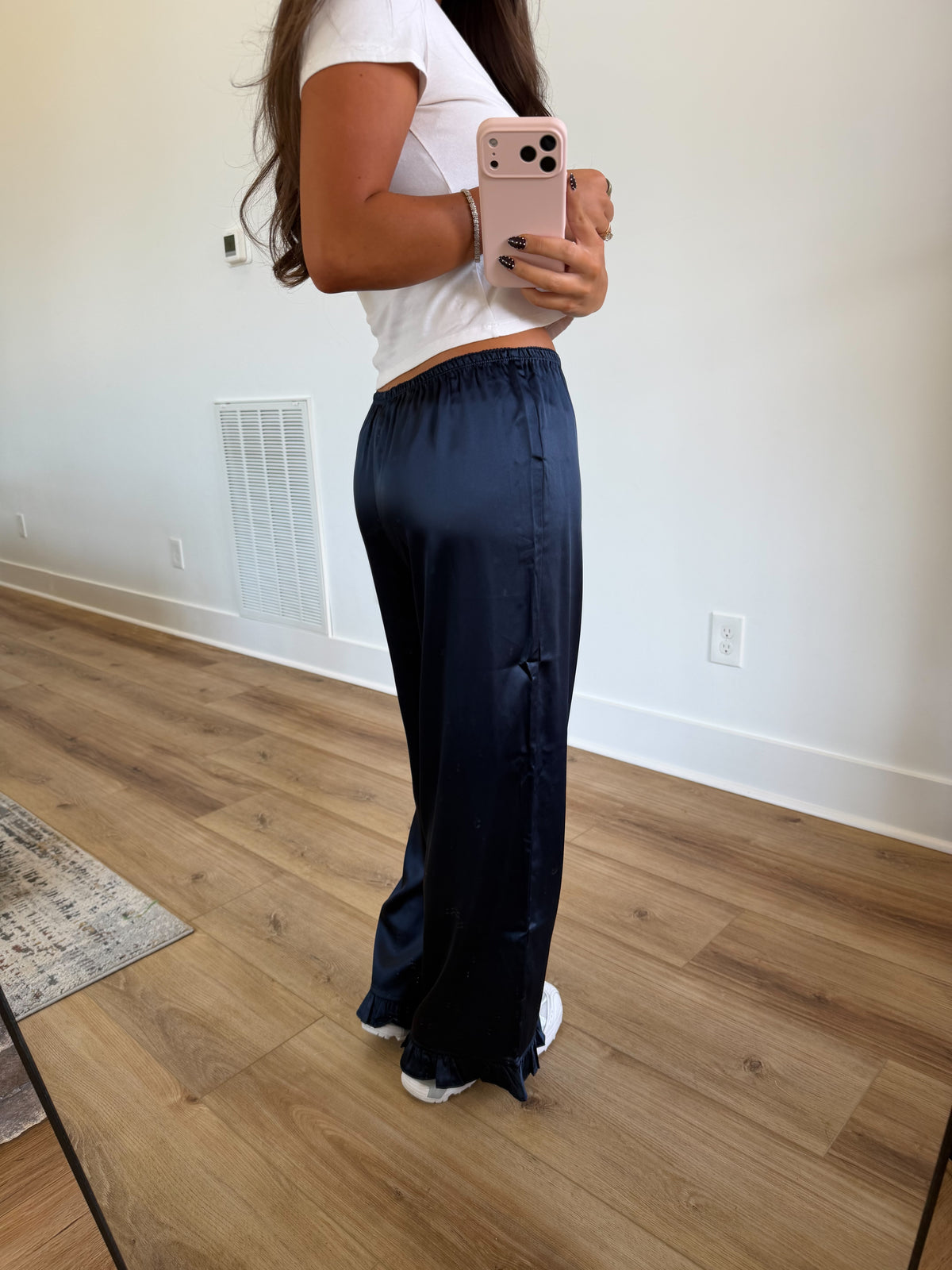 Nazy Satin Ruffle Trim Pants