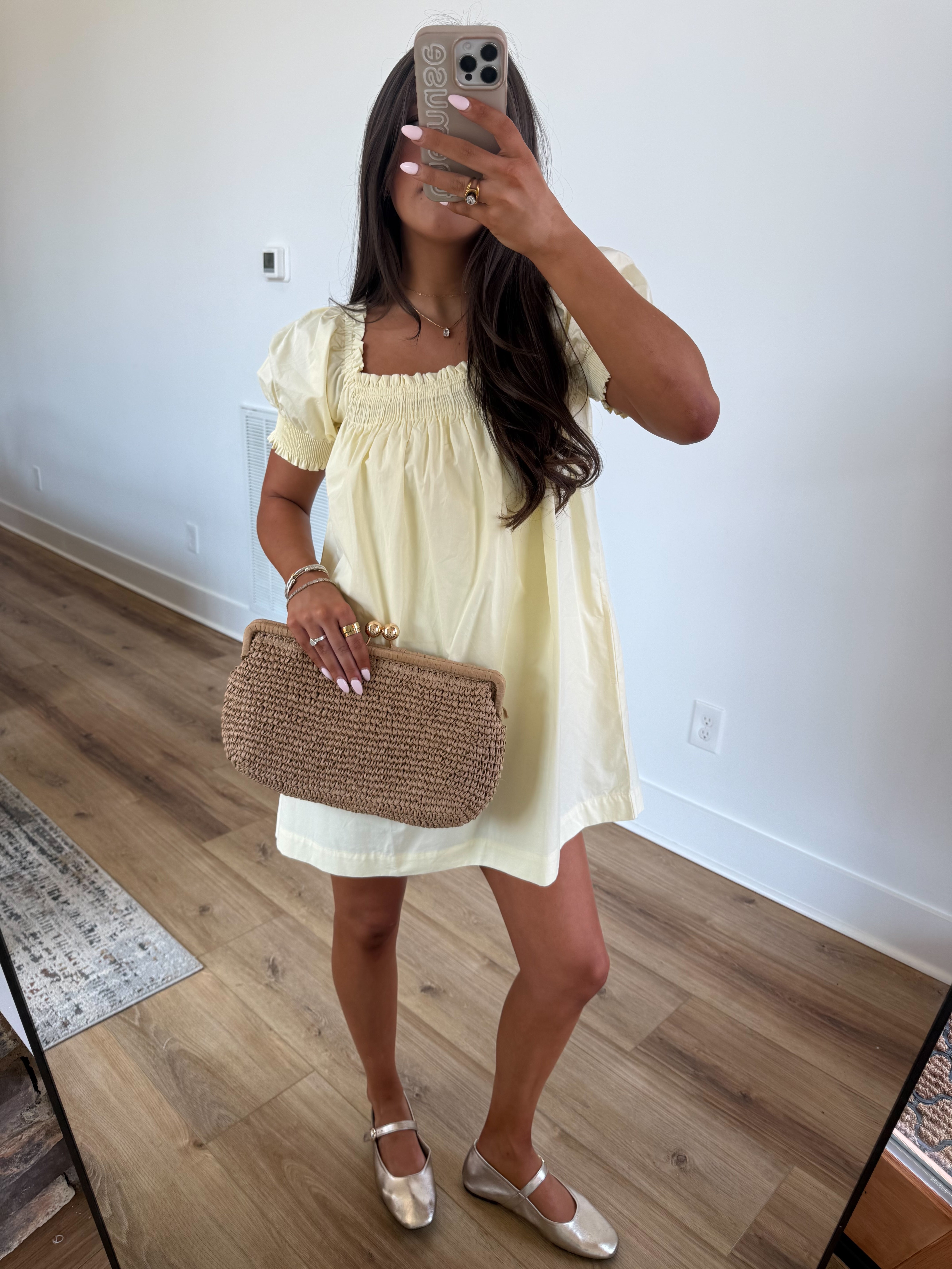 Yellow Smocked Babydoll Dress (Restock)