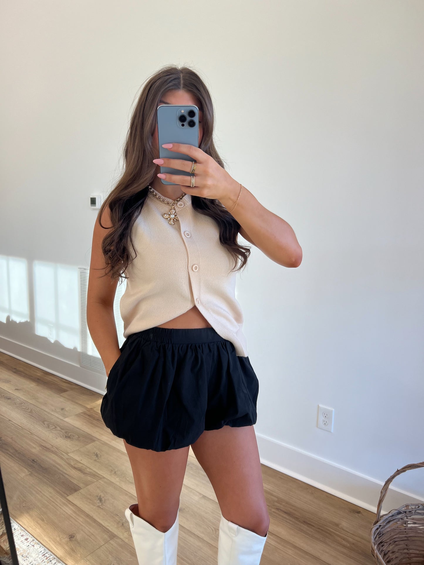 Black Dainty Bubble Shorts