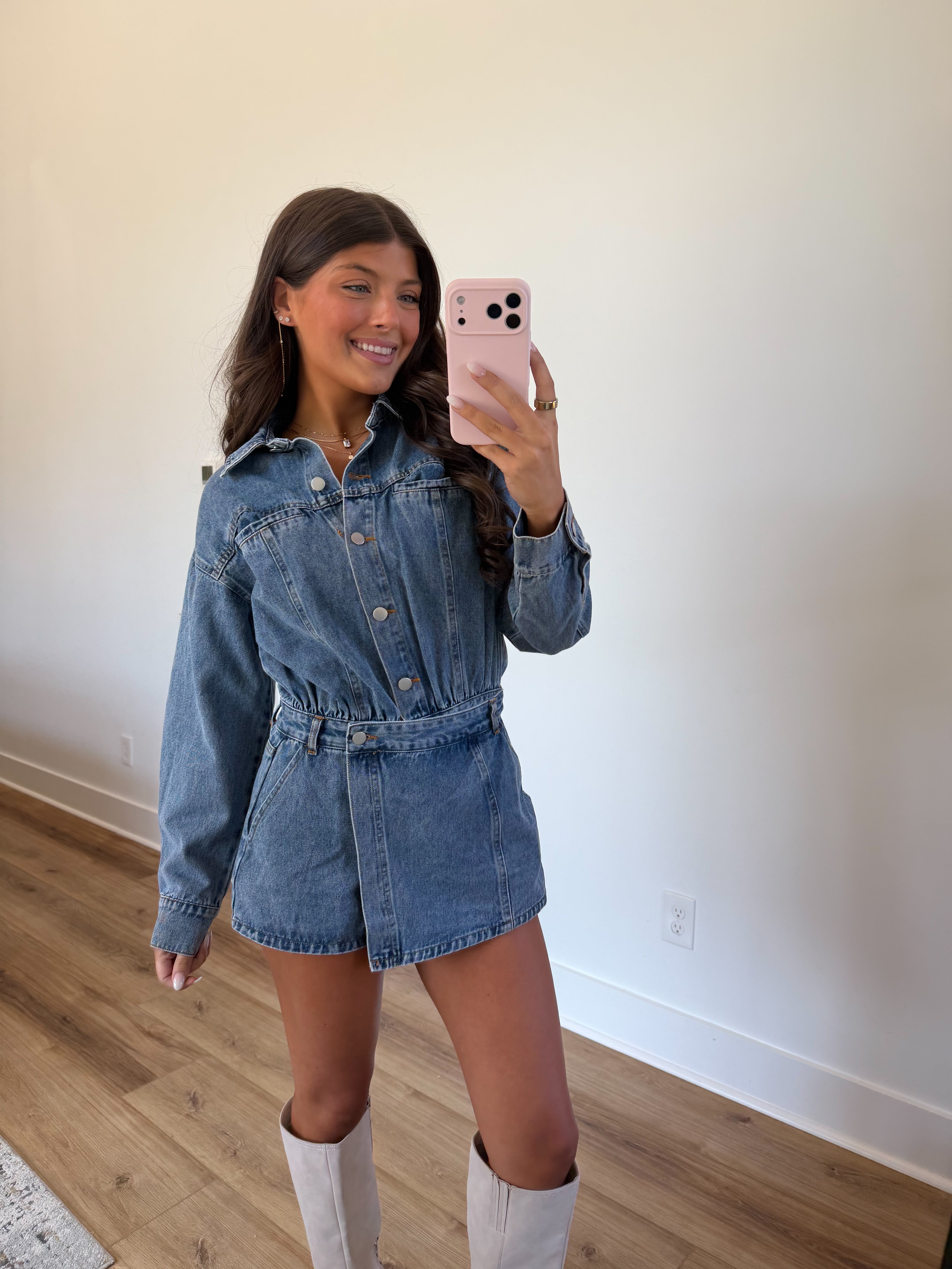 Denim Wrap Skort Romper