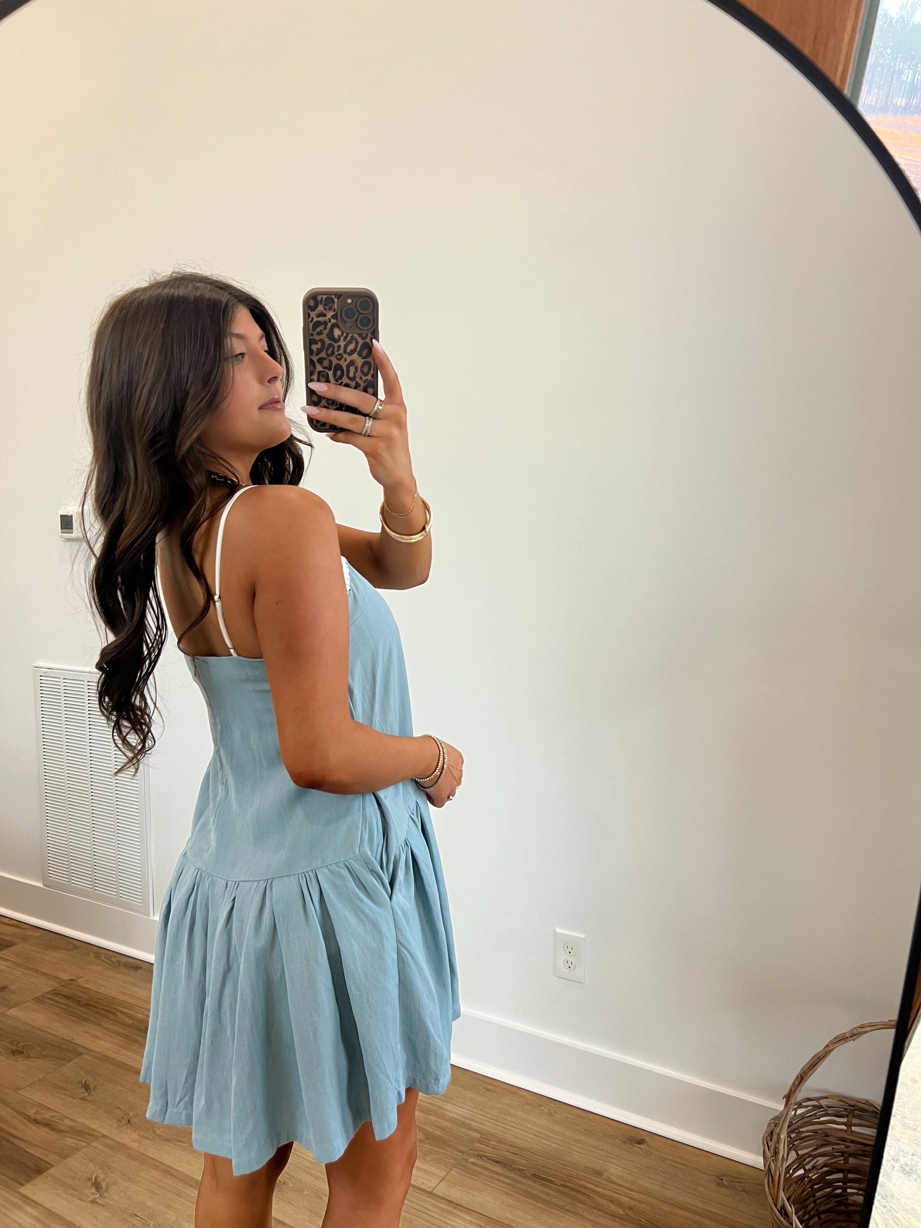 Baby Blue Contrast Stitch Mini Dress
