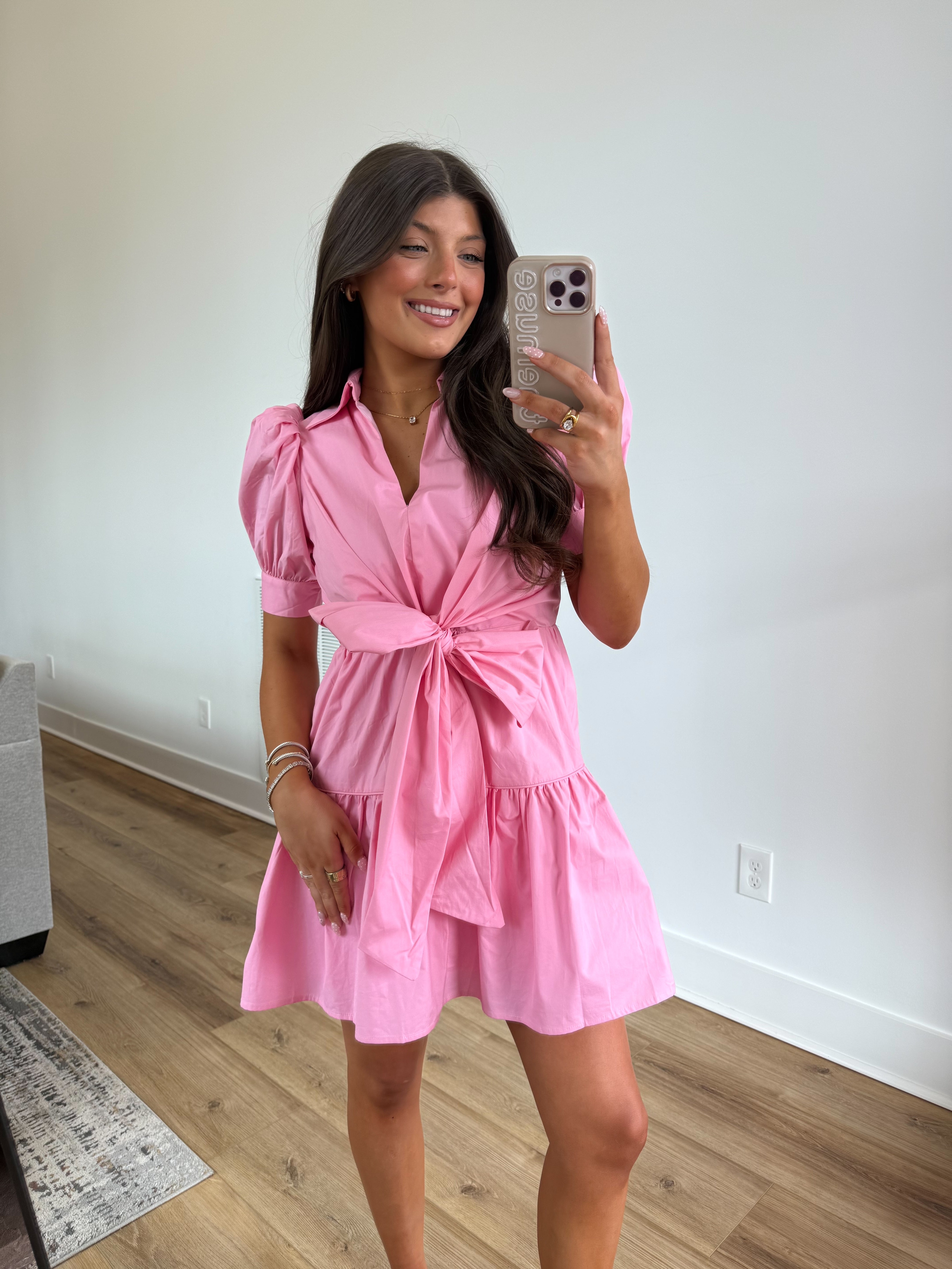 Pink Front Tie Mini Dress