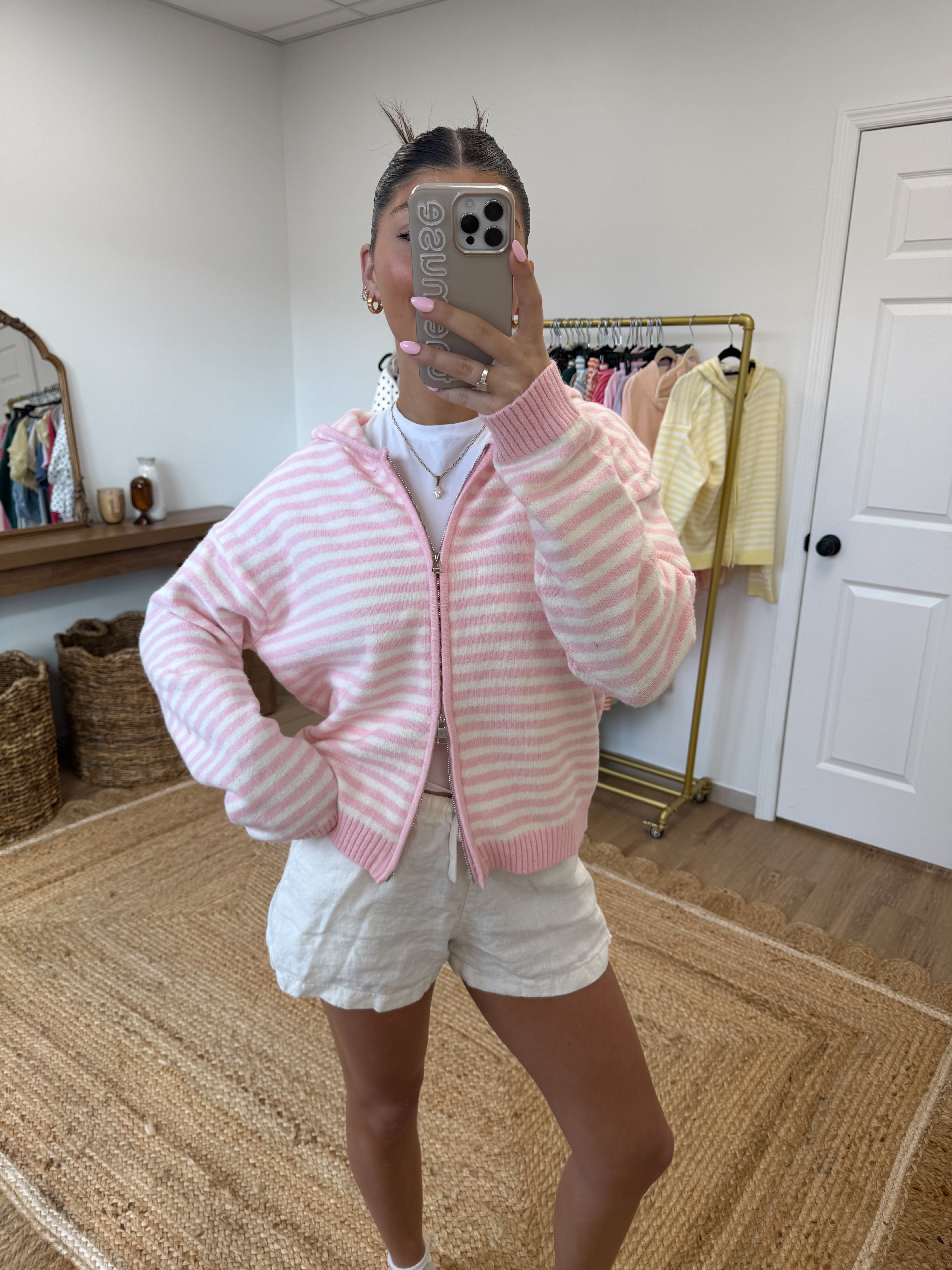 The Maddy Stripe Zip Up (Pink)
