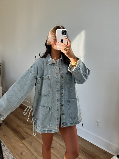 Oversized Side Tie Denim Jacket (Restocked)