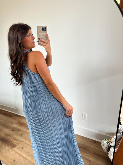 Dusty Blue Cross Front Maxi Dress