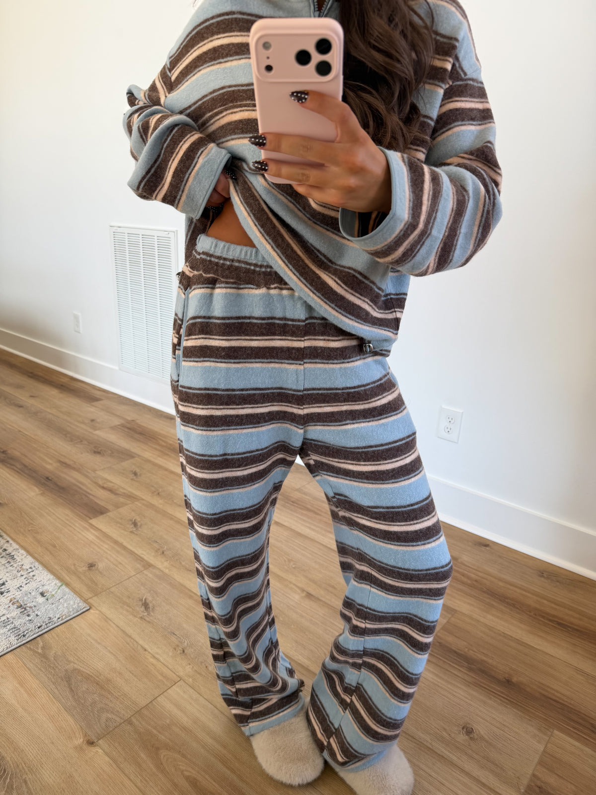 Retro Fleece Stripe Set (Blue/Brown)
