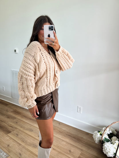 Cream Chunky Knit Oversized Cardigan