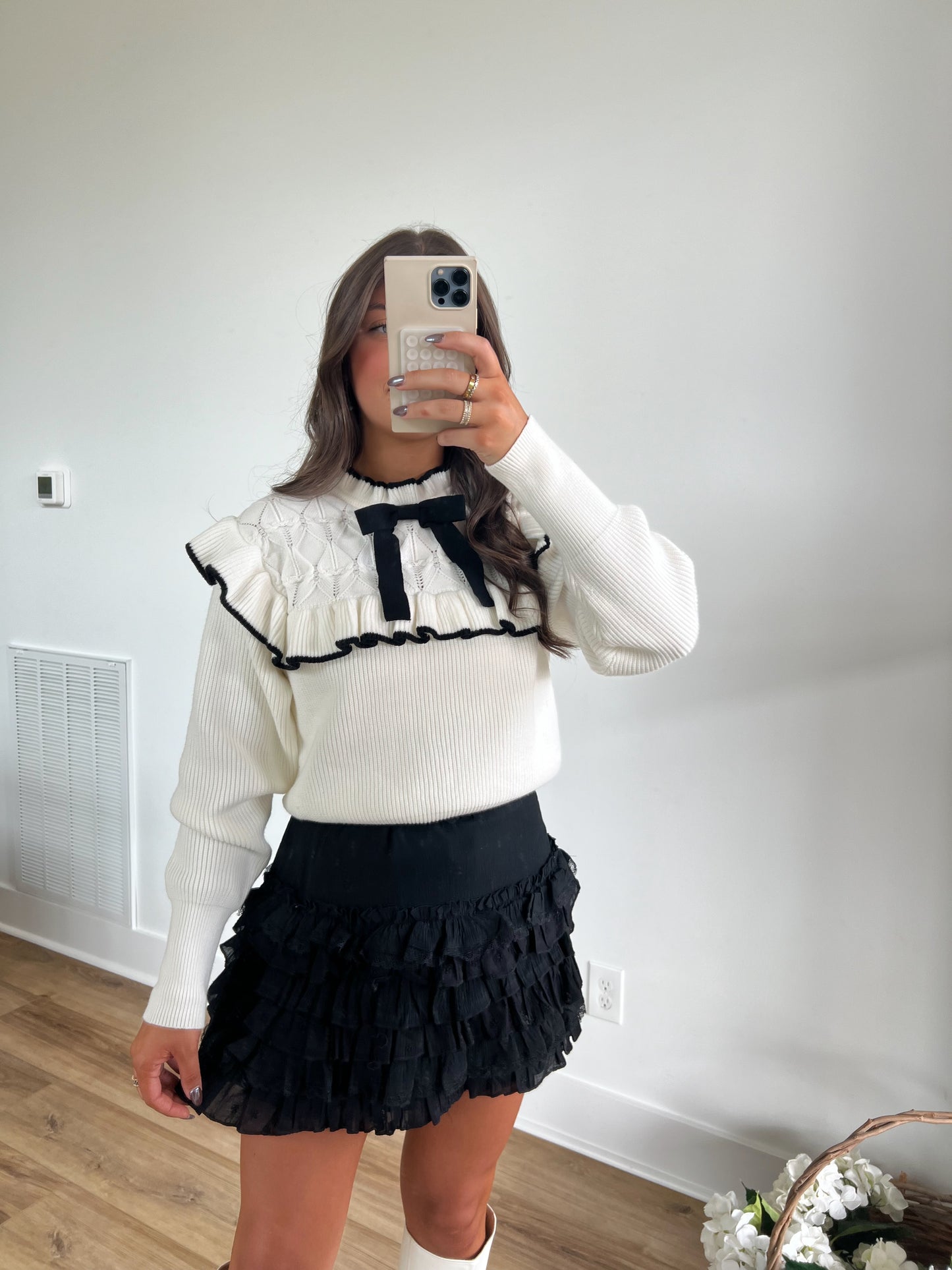 White Ballerina Bow Sweater Top