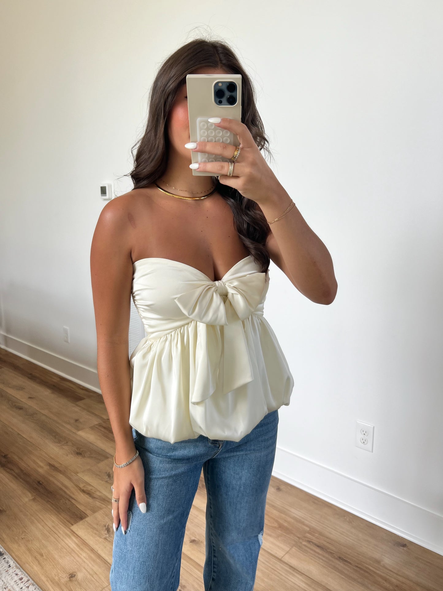 Cream Satin Bow Top (Restock)