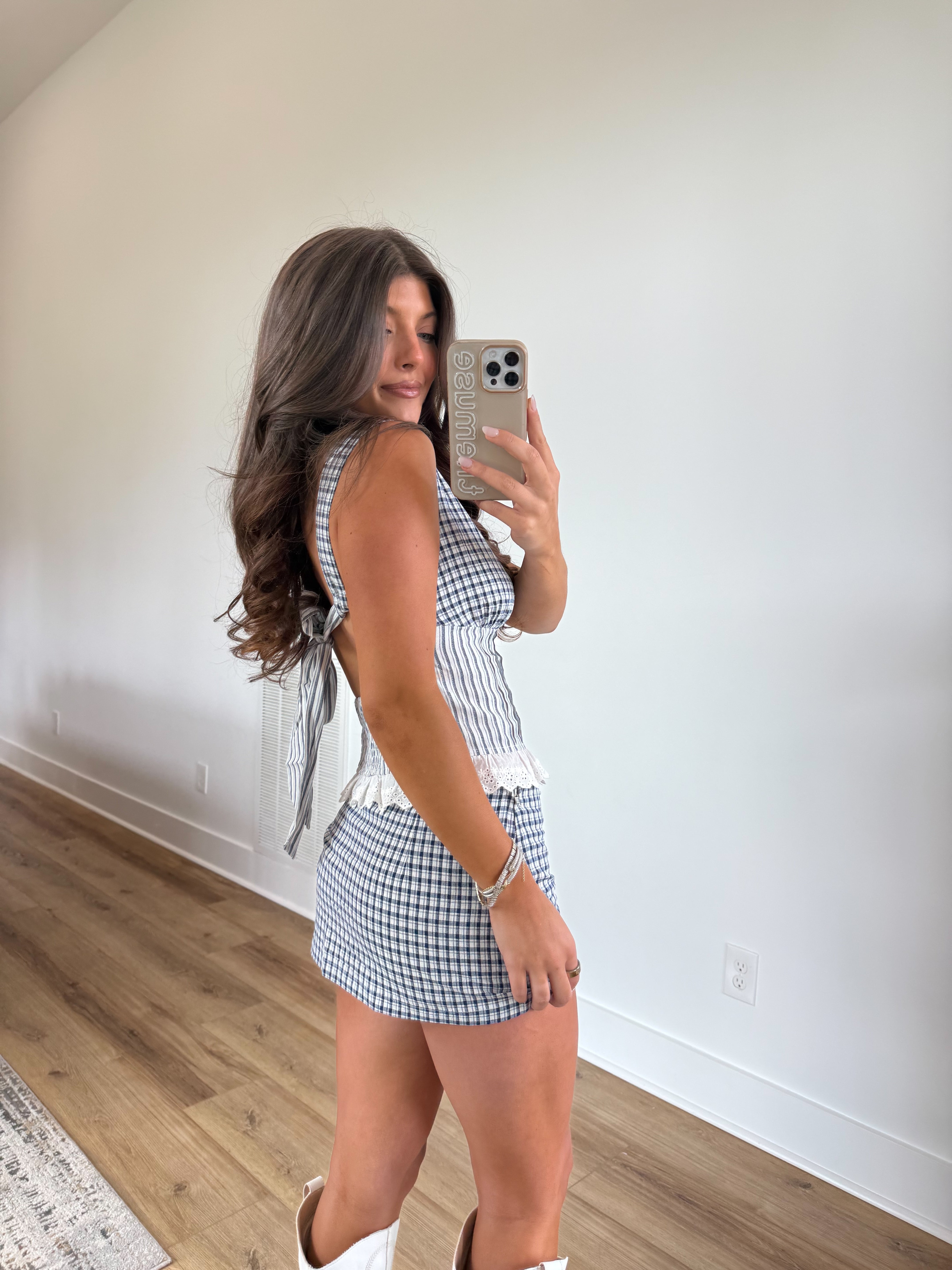 Blue Gingham Ruffle Skort Set