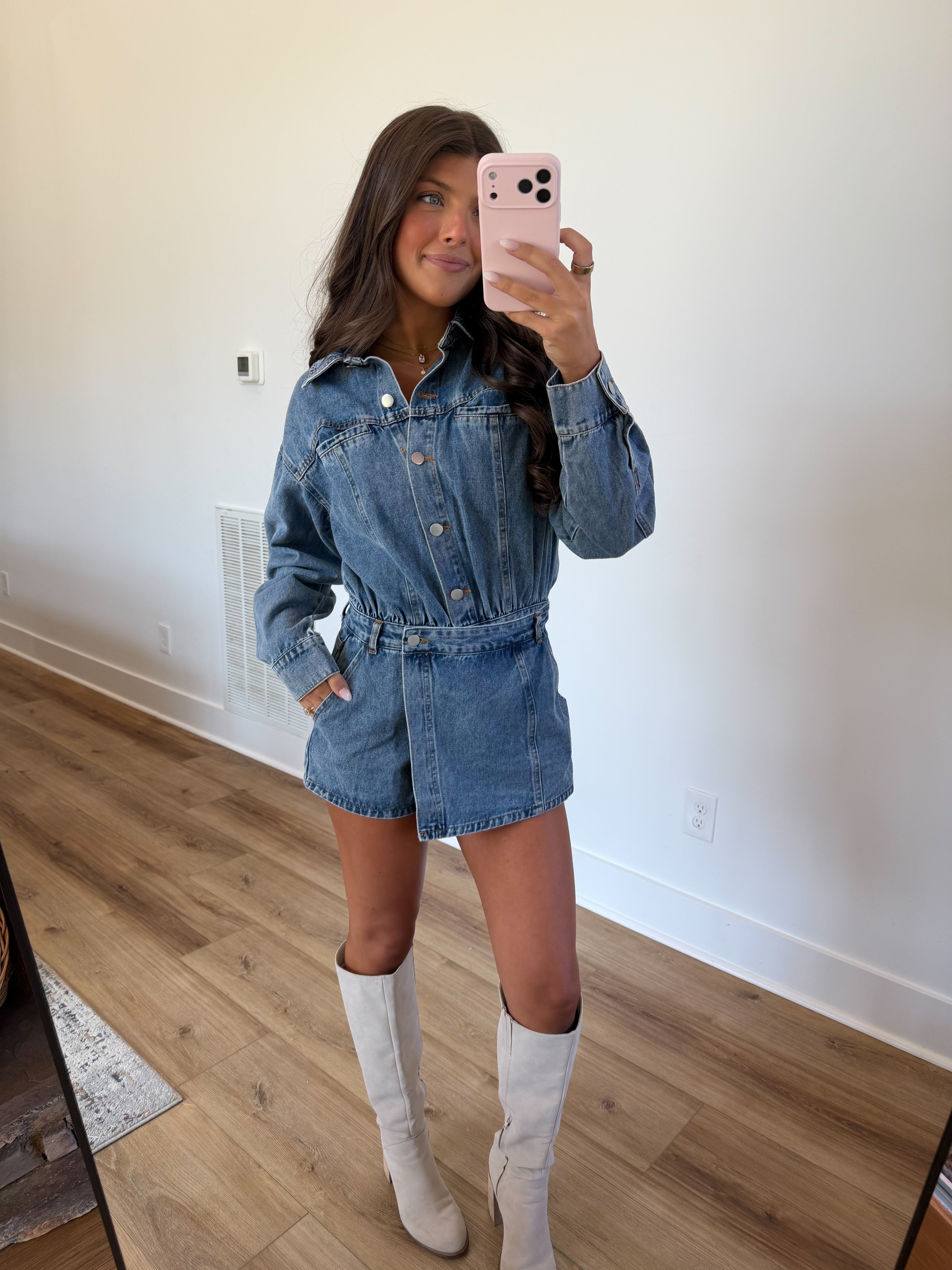 Denim Wrap Skort Romper