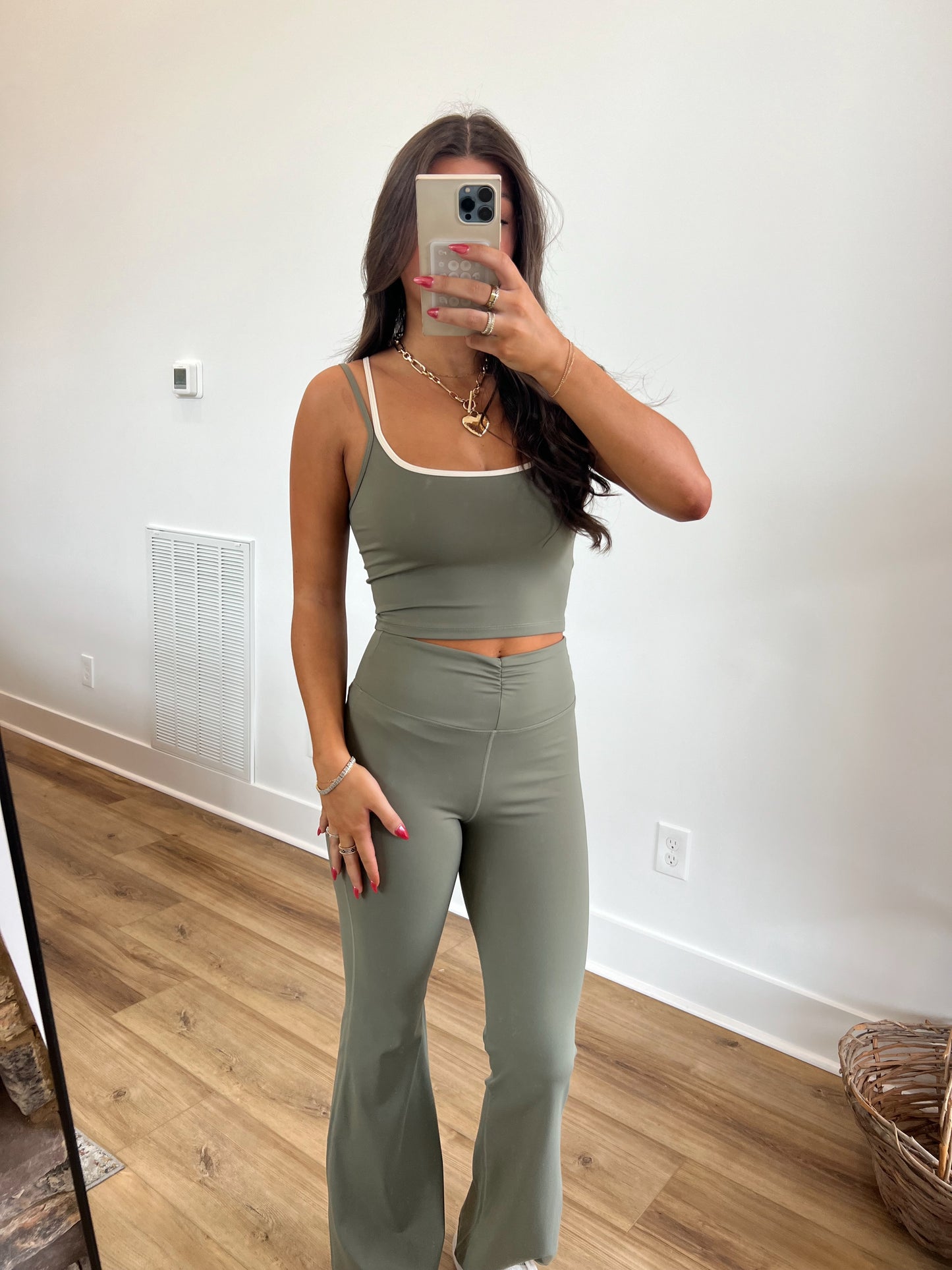 Sage Ruched Waist Flare Leggings