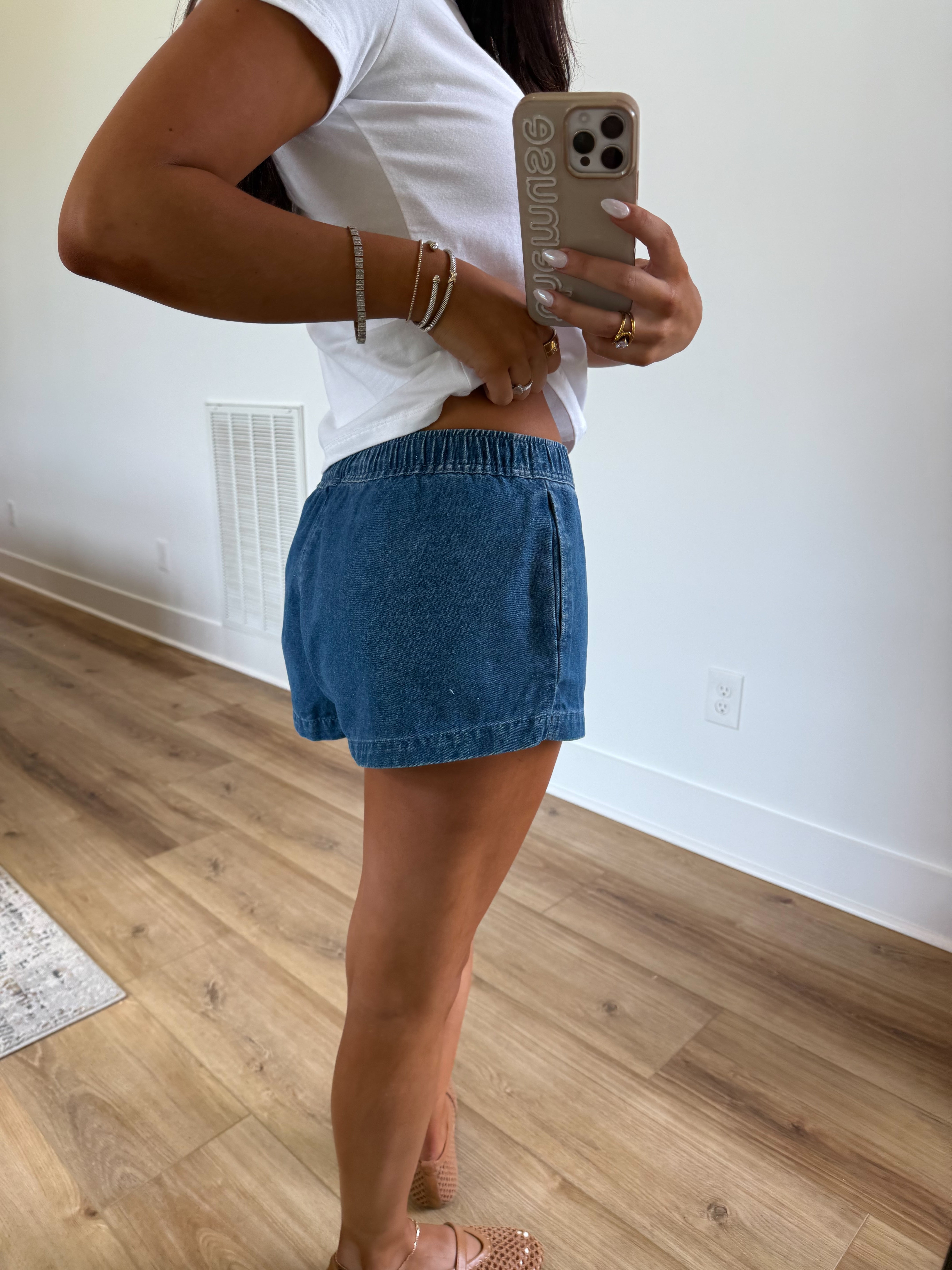 Denim Elastic Micro Shorts