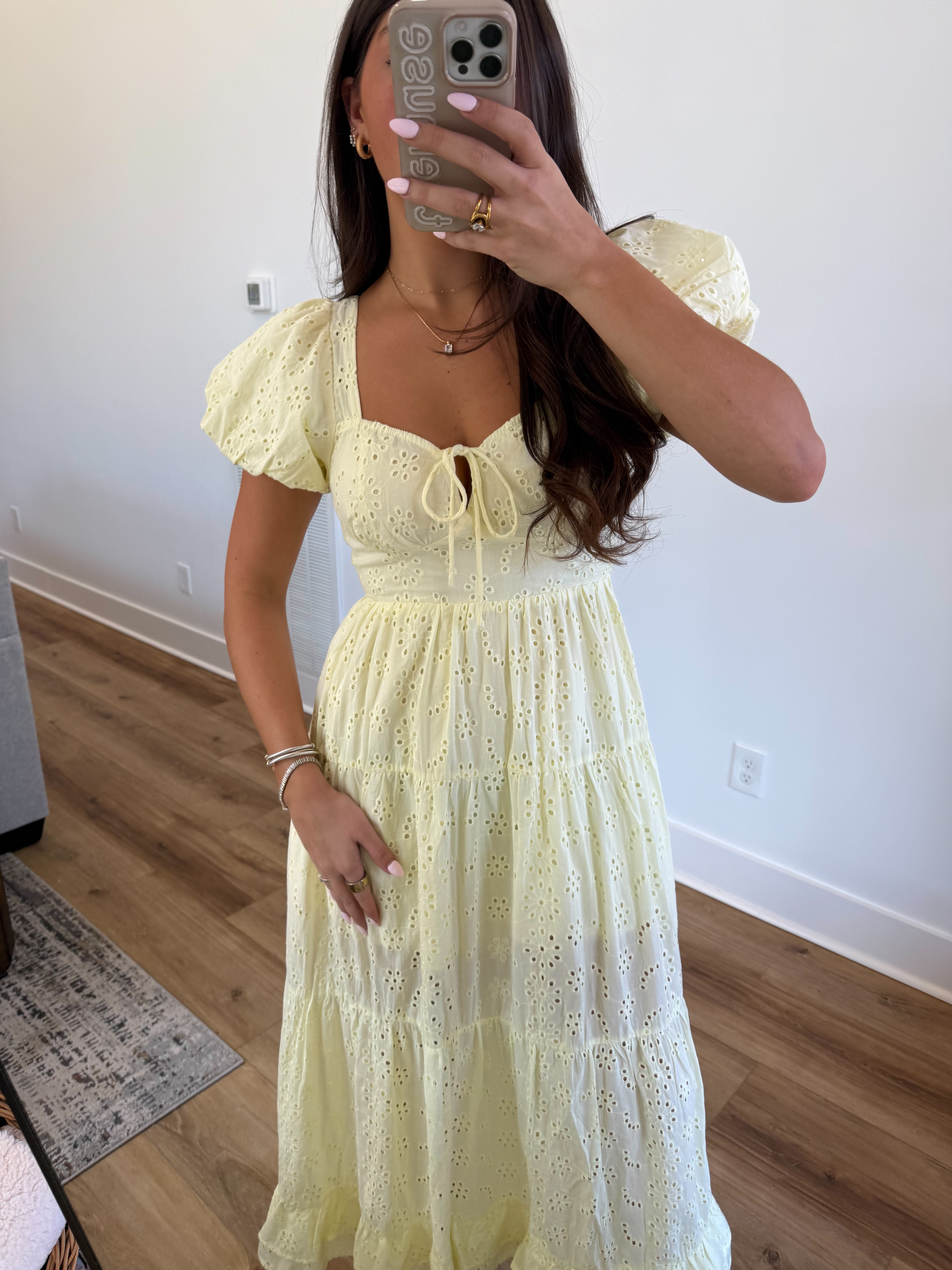 The Fancy Eyelet Midi (Yellow)