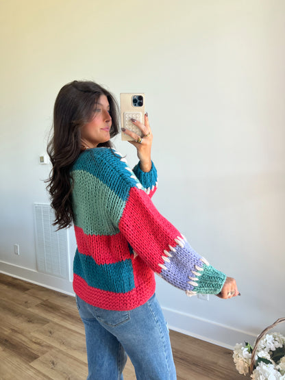 Jade Crochet Color Block Cardigan