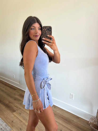 Mineral Wash Blue Wrap Athletic Dress