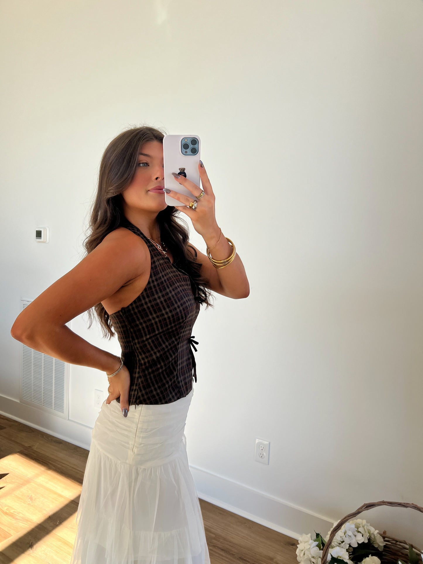 Plaid/Bow Halter Top