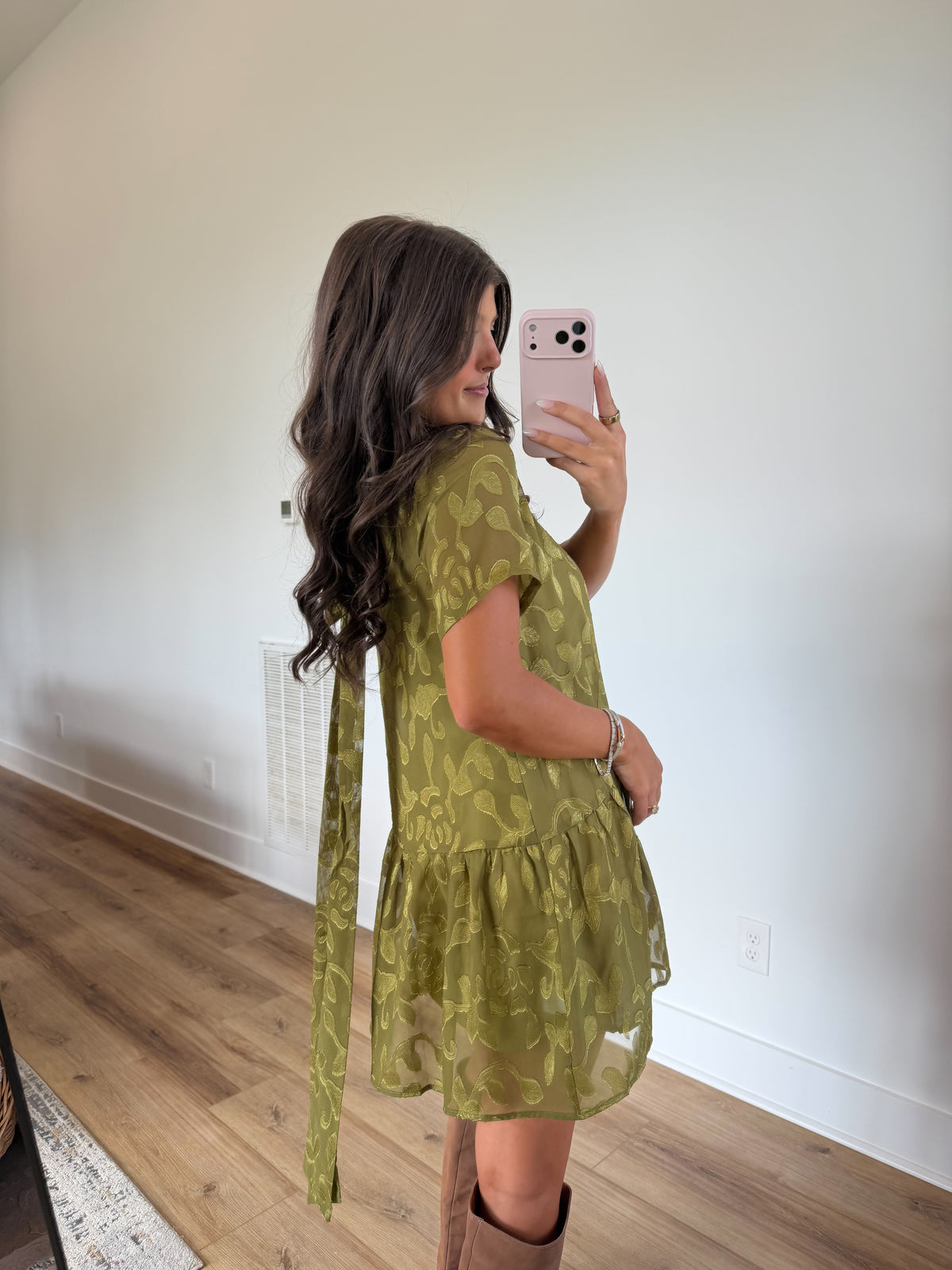 Olive Floral Jacquard Mini Dress