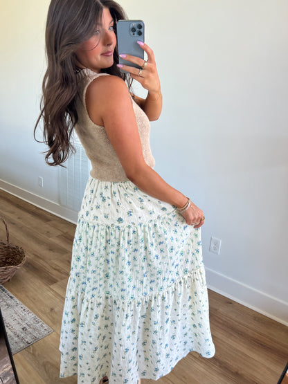 Pia Flower Field Maxi Skirt (Blue)(Restock)