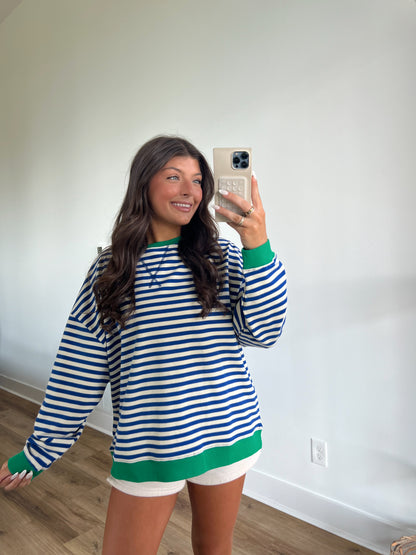 Khloe Blue/White/Green Stripe Top