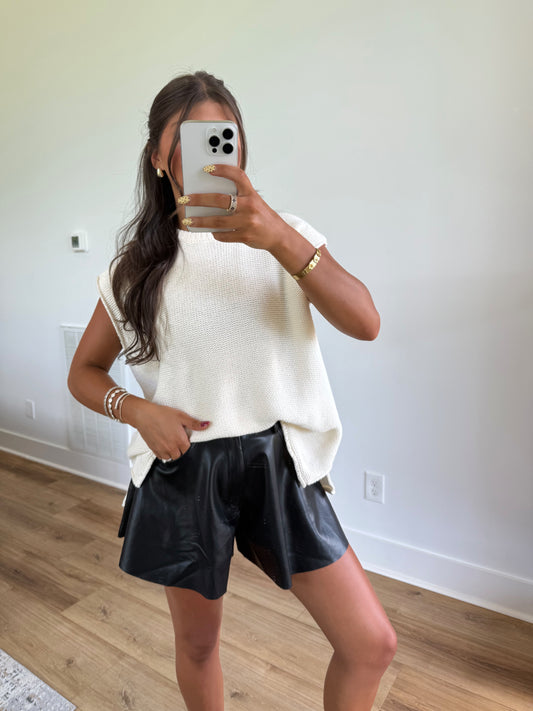 Black Leather Flare Shorts