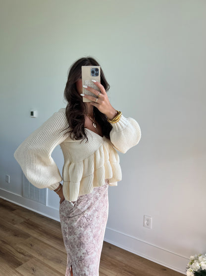 Cream Knit Babydoll Top (PRE-ORDER/Restock)