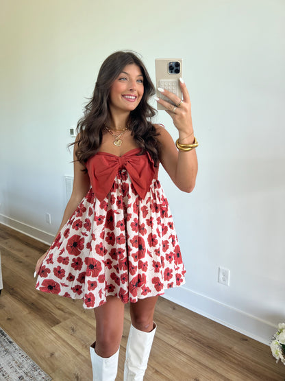 Fall Floral Bow Baby Doll Dress