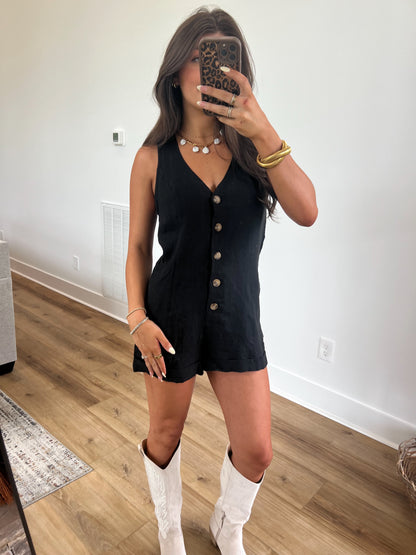 Elle Linen Romper (Black)